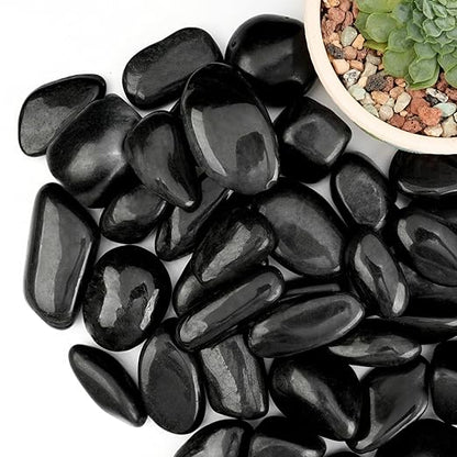 18lb Black River Rocks for Plants, 1-3 Inch Pebbles for Indoor Plants, Polished Garden Rocks Outdoor Landscaping, Decorative Stones for Vases, Succulents, Aquarium, Walkways