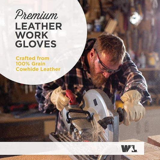 Wells Lamont Leather Work Gloves for Men – Grain Cowhide, Reinforced Palm – Ideal for Construction, Farming, Ranching – Ergonomic Fit, Keystone Thumb, Elasticized Wrist – Beige, XX-Large (1130XX)