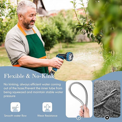 Garden Hose 50FT, Water Hose with 10 Function Nozzle, Garden Hose with Leak-proof Connectors, No-Kink, Lightweight, Puncture-proof,550PSI, Hose for Outdoor, Yard