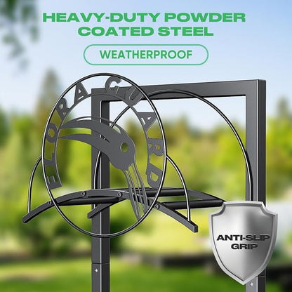 FLORA GUARD Garden Hose Holder Stand for Outside, Heavy Duty Freestanding Hose Hanger with 4 Long Spikes, Holds 160 ft Hose, Rustproof Metal Hose Storage Rack for Yard Lawn