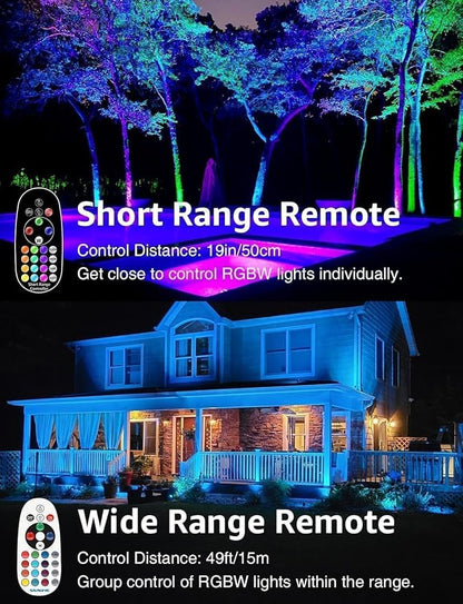 SUNVIE 12W Low Voltage Landscape Lighting RGB Color Changing LED Landscape Lights with Remote Control Waterproof Garden Patio Spotlight Christmas Decoration for Outdoor(10 Pack with Connector)