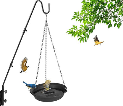 VUWEZ Hanging Bird Bath, Hanging Bird Water Feeder for Outdoors, Feeder Bowl, 1 Pack Birdbath Tray Accessories for Outside, Plastic Birdbaths Tray for Garden Patio Decoration (12", Dark Black)