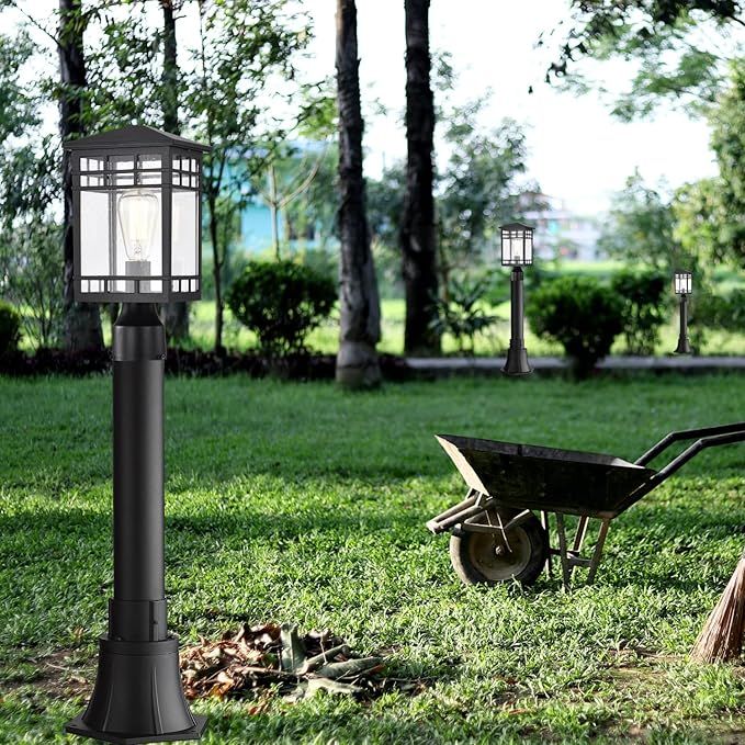 Treekee Outdoor Post Lights, Lamp Post Light Fixture, Waterproof Aluminum Pillar Lantern with Seeded Glass, Lamp Posts Outdoor Lighting for Walkway, Garden, Patio