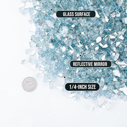 Skyflame 10-Pound Fire Glass for Fireplace Fire Pit and Landscaping, 1/4-Inch Aqua Blue Reflective
