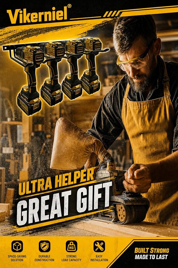 2 Pack Drill Holder, Power Tool Organizer Wall Mount, 80lb Heavy Duty Bearing Capacity Garage Storage, 4 Cordless Metal Shelf, Utility Storage Rack for Dewalt Cordless Tools Father Day Gifts