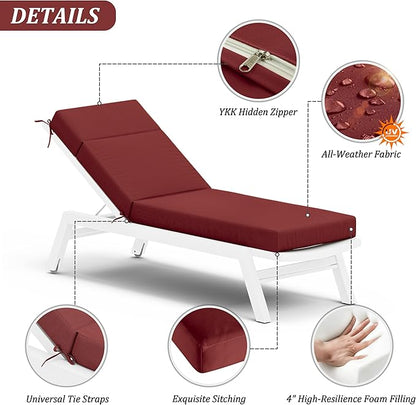 Chaise Lounge Cushion for Outdoor Furniture, Waterproof Fade and Tear Resistant Lounge Deck Chair Cushions for Patio Lawn Pool Resort Hotel