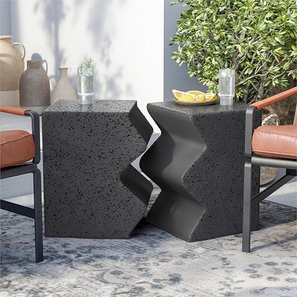 SUNBURY Concrete Side Table Set of 2, Outdoor Side Table Combine for Patio, Outdoor Accent Table Patio End Table in Spotted, Ceramic Garden Stool for Sunroom, Rectangular, Dark Grey