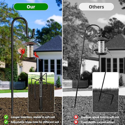 46" Heavy Duty Shepherds Hooks for Outdoor, Bird Feeder Pole with 5 Prong Base, Adjustable Height Shepherds Hook for Hummingbird Feeder, Bird Feeder, Plant, Wind Chimes,Lanterns,Wedding Decor (1 Pack)