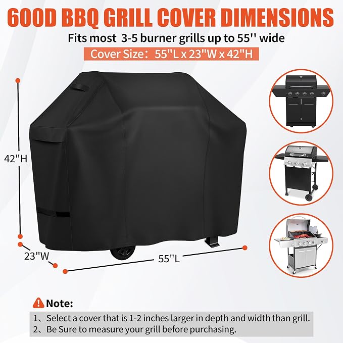 iCOVER Grill Cover 55 inch, BBQ Grill Cover for Outdoor Grill, 600D Heavy Duty Waterproof BBQ Cover, Anti-UV and Rip-Proof Barbecue Cover, Gas Grill Cover for Weber, Char-Broil, Nexgrill, etc