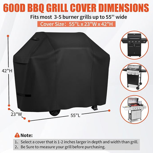 iCOVER Grill Cover 55 inch, BBQ Grill Cover for Outdoor Grill, 600D Heavy Duty Waterproof BBQ Cover, Anti-UV and Rip-Proof Barbecue Cover, Gas Grill Cover for Weber, Char-Broil, Nexgrill, etc