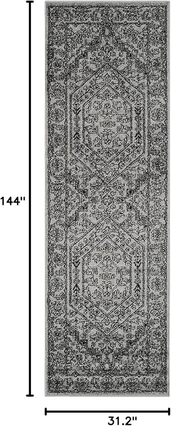 SAFAVIEH Adirondack Collection Runner Rug - 2'6" x 12', Silver & Black, Oriental Medallion Design, Non-Shedding & Easy Care, Ideal for High Traffic Areas in Living Room, Bedroom (ADR108A)