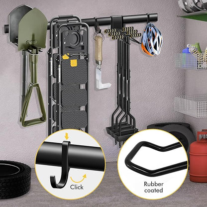 Mimoke Garage Wall Organizer with Steel Rails and Aluminum Hooks Heavy Duty 300 lbs Capacity for Garden Tools Storage