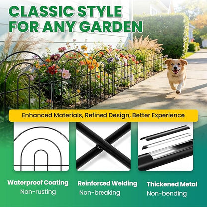 Garden Fence Panels – 17"(H)x 10.83ft Arched Fencing with Tool-Free Install, Metal Fence Panels Rustproof Outdoor Barrier for Yard, Patio, Flower Beds, Dog Barrier, Decor and Garden Edging