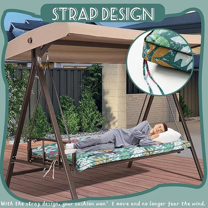 Replacement Cushions for Swing, Swing Cushions 3 Seater Replacement, Waterproof Thicken Washable Pad Cushion for Outdoor Indoor Furniture Swing Patio (Green Leaves, 40x55 inch)