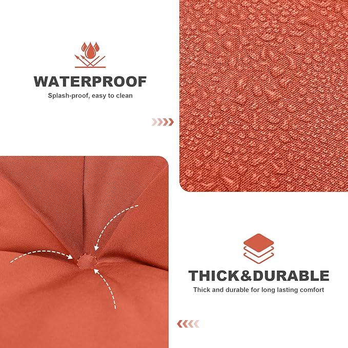 Porch Swing Cushions,Outdoor Cushions 3 Seater Replacement with Backrest, Waterproof Thickened Bench Cushion with Ties for Porch, Patio,Outdoor, Backyard and Garden (Orange 60 * 40 in)