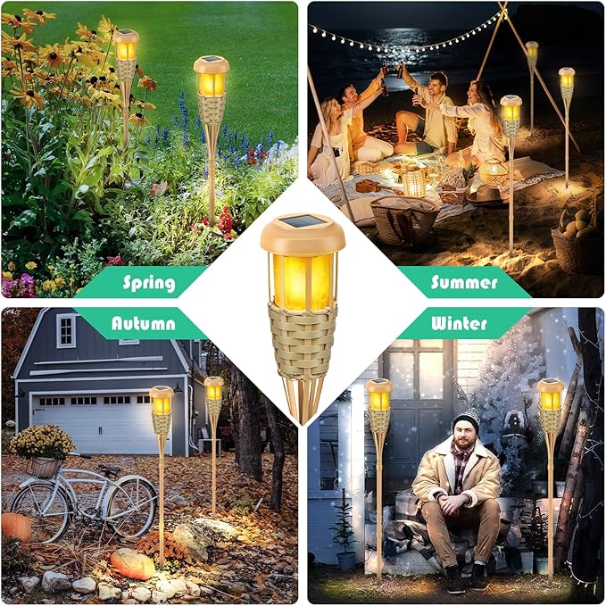 Solar Outdoor Lights, Solar Torch Lights Outdoor Flickering Flame, Outdoor Decorations for Patio Path Yard - 4 Pack