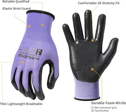 Safety Work Gloves for Men and Women - Nitrile With Touchscreen Fingers and Grip - Mechanics Gloves (Size XXL, Purple, 24-Pairs)