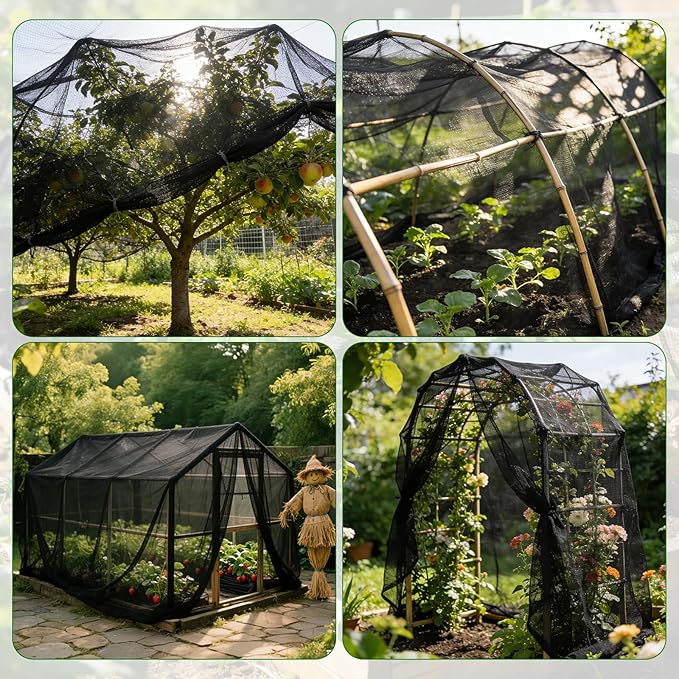 Stronger Garden Mesh Netting for Plants Vegetables Fruits Flowers - 10x20 Ft Black PPT Nano Bug Bird Net Screen, Raised Bed Greenhouse Balcony Patio Porch, 33% Shading Rate