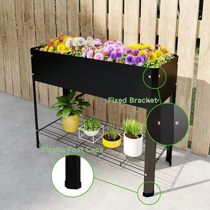 Raised Garden Bed with Detachable Legs Elevated Metal Planter Box for Growing Fresh Herbs Vegetables Flowers Succulents&Other Plants for Outdoor Backyard Patio Deck Balcony Black L
