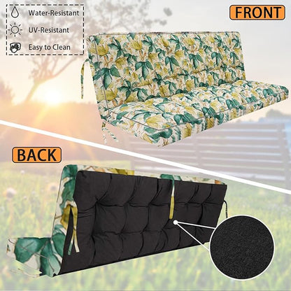 Swing Replacement Seat Cushions, 2-3 Seater Bench Cushions for Outdoor Furnitur with Backrest, Garden Recliner Seat Cushions Waterproof Sofa Pads (Clover, 63x40in)