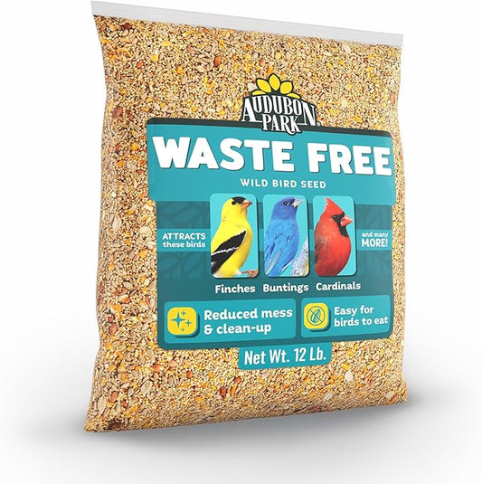 Audubon Park Waste Free Wild Bird Seed – 12 lb. No Mess Blend with Sunflower Hearts & Peanut Pieces – Bird Food for Outside Feeders
