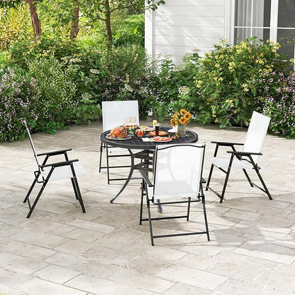 Giantex Patio Folding Chairs Set of 4, Outdoor Lawn Chairs with Rustproof Metal Frame, Portable Dining Chairs for Porch, Deck, Garden, Backyard, Camping, White