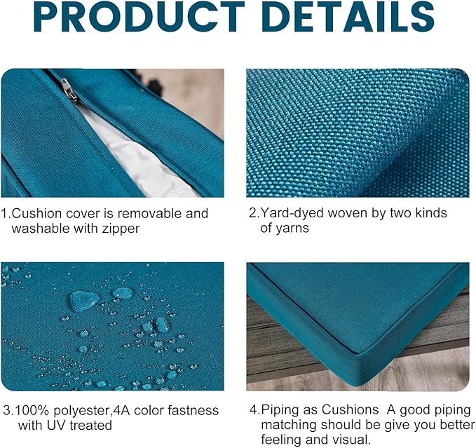 ARTPLAN Olefin 24x24 Deep Seat Patio Cushions for Outdoor Furniture,Extra 6 inch Thick,Back 18"x24",Removable,Replacement,Solid/Floral,Outdoor/Indoor,Peacock