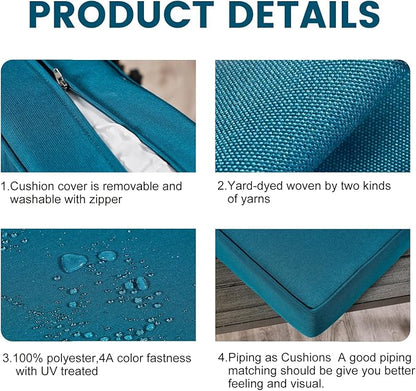 ARTPLAN Olefin 24x24 Deep Seat Patio Cushions for Outdoor Furniture,Extra 6 inch Thick,Back 18"x24",Removable,Replacement,Solid/Floral,Outdoor/Indoor,Peacock