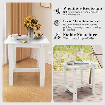 Meluvici Outdoor Side Table, Small Adirondack Side Table for Adirondack Chair - Indoor Outdoor End Table - HDPS (White)