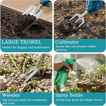 10-Piece Garden Tool Set - Heavy Duty Lightweight Aluminum Alloy Gardening Tools with Storage Tote Bag, Rust-Proof Gardening Hand Tools & Non-Slip Ergonomic Grip, Ideal Gardening Gifts for Women