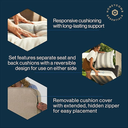 Honeycomb Outdoor Essentials Deep Seat, 24 x 24, Hampton Texture Navy Chair Cushion for Patio Furniture