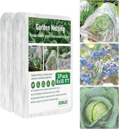 GonLei Garden Netting 2Pack 8X10FTPlants Garden Mesh Berry Netting Outdoor Mosquito Net,Garden Bed Fruit Tree Blueberry Shrubs Netting Plant Covers Row Vegetables Protection Barrier Net