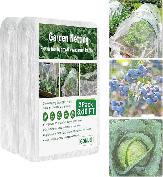 GonLei Garden Netting 2Pack 8X10FTPlants Garden Mesh Berry Netting Outdoor Mosquito Net,Garden Bed Fruit Tree Blueberry Shrubs Netting Plant Covers Row Vegetables Protection Barrier Net