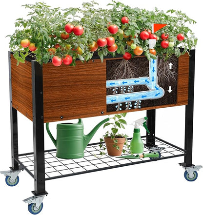 Raised Garden Bed with Legs and Wheels, Self-Watering Planter Box, 36x16x30 in Elevated Raised Bed with Drainage Hole, Built to Withstand Sun, Rain, and Wind for Up to 2 Years