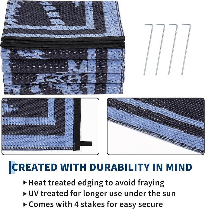 Garvee Outdoor Rug 9x12 Waterproof for Patios, Reversible Plastic Straw Rug, Tropical Leaf Indoor Outdoor Rugs, Large Area Rug for RV, Camping, Deck, Picnic Mat, Outside Carpet