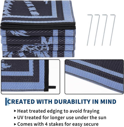 Garvee Outdoor Rug 9x12 Waterproof for Patios, Reversible Plastic Straw Rug, Tropical Leaf Indoor Outdoor Rugs, Large Area Rug for RV, Camping, Deck, Picnic Mat, Outside Carpet