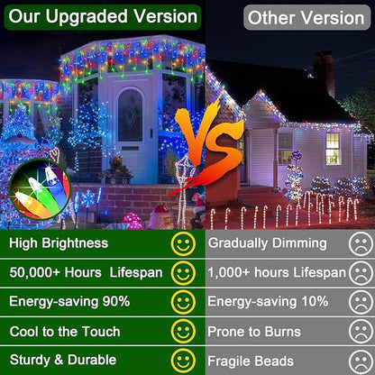 164FT 1620 LED Outdoor Christmas Lights - 360 Ice Drops, 12 Pro Modes with Timer Memory & Brightness, Waterproof Hanging Ice String Light for Holiday Wedding Garden Fence House Decor (Multicolor)