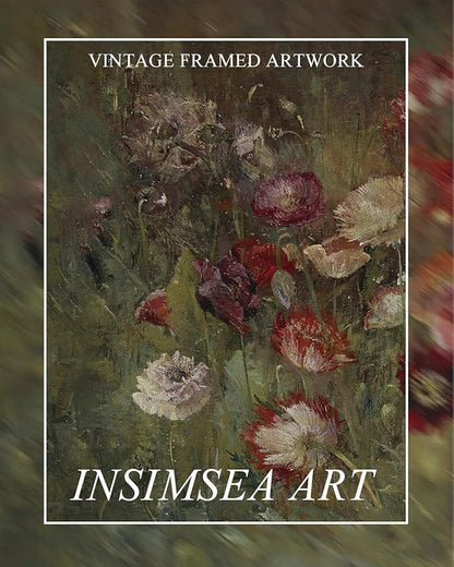 InSimSea Extra Large Framed Vintage Wall Art, Living Room Country Farmhouse Decor, Flowers Botanical Paintings, Canvas Prints, Retro Floral Long Picture for Bedroom Above of Bed,24x48inch