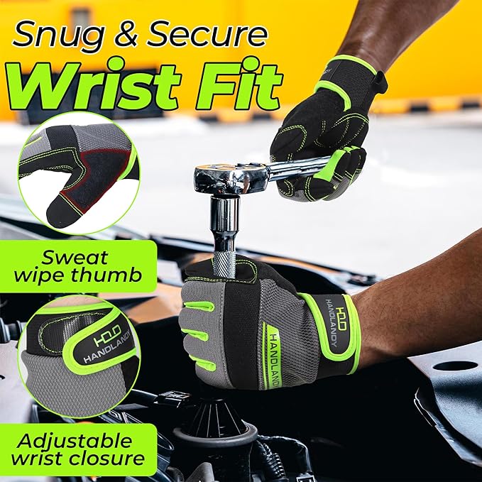 HANDLANDY Work Gloves for Men & Women, Utility Mechanic Working Gloves Touch Screen, Flexible Gardening Gloves for Yard