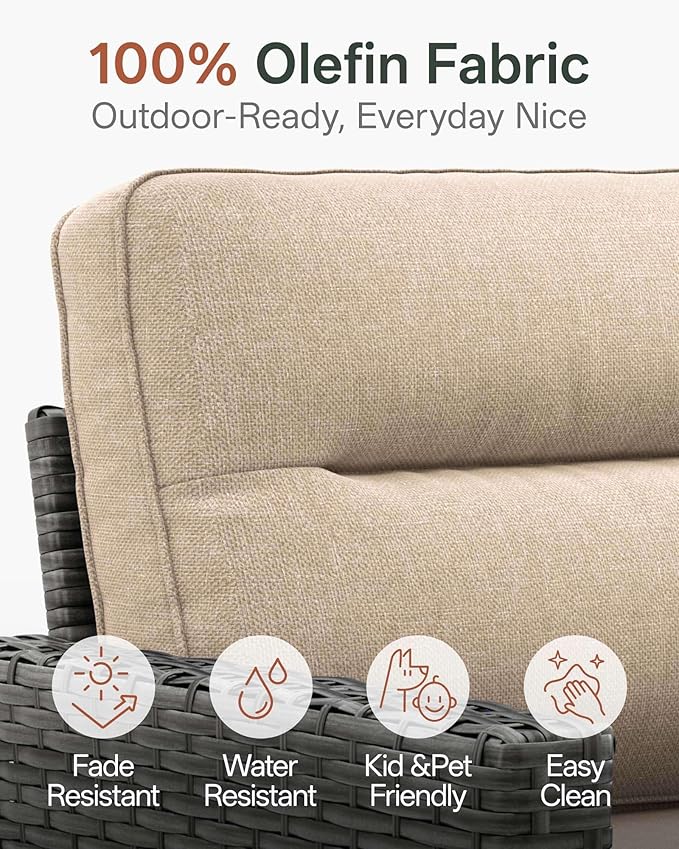 Luxury 5-Piece Patio Furniture Set with 6-Inch Thick Cushions, Outdoor Swivel Rocker Chairs and Table, Wicker Conversation Set for Porch, Deck, Balcony, Yard in Beige