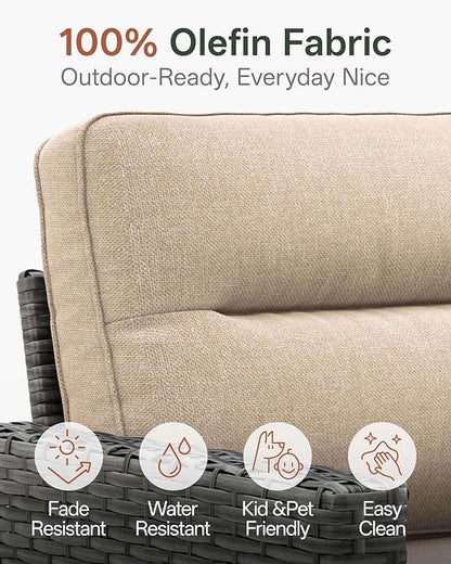 Luxury 5-Piece Patio Furniture Set with 6-Inch Thick Cushions, Outdoor Swivel Rocker Chairs and Table, Wicker Conversation Set for Porch, Deck, Balcony, Yard in Beige