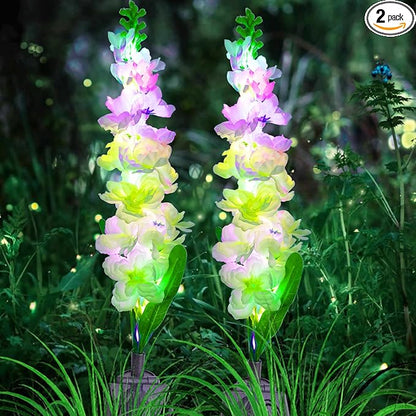 Solar Garden Lights, Delphinium Flowers 2 Pack 40 LEDs, Waterproof Outdoor Lights Two Lighting Modes for Wedding Party Garden Yard Patio Lawn Decor and Gift for Mother