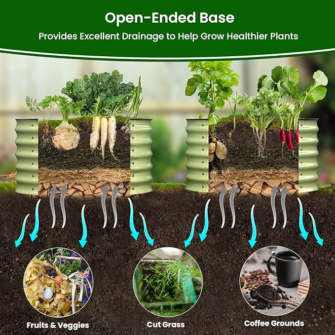 Olle Twin Round Metal Raised Garden Beds Outdoor for Vegetables, 17" Tall Galvanized Raised Garden Bed Raised Planter Box, Backyard Garden Box Patio Planter Raised Beds, Sage Green 24" X 17"