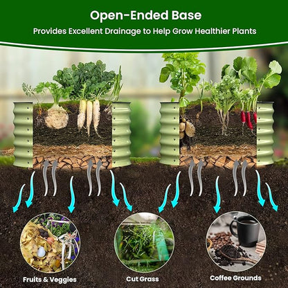 Olle Twin Round Metal Raised Garden Beds Outdoor for Vegetables, 17" Tall Galvanized Raised Garden Bed Raised Planter Box, Backyard Garden Box Patio Planter Raised Beds, Sage Green 24" X 17"