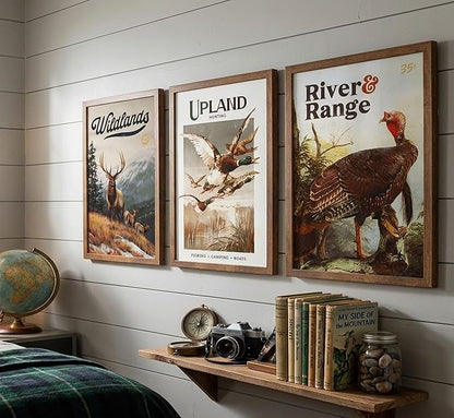 3Pcs Wild Animal Canvas Wall Art Nature Wilderness Deer Wild Duckturkey Posters Prints Hunting Outdoorsy Cabin Wall Decor Pictures Gift for Hunter Dad for Living Room Bedroom Decoration Unframed