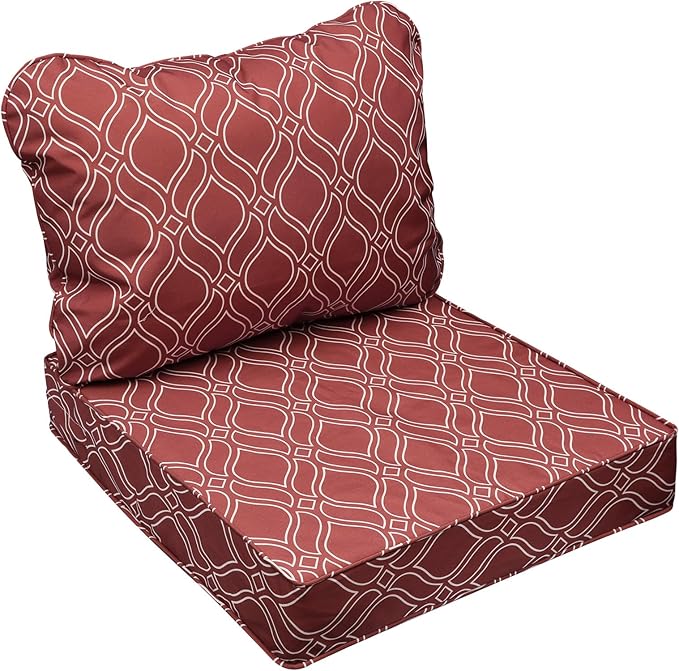 AAAAAcessories Outdoor Seat Cushions for Chairs, Fade-Resistant, Waterproof Patio Furniture Replacement Cushions, 21" x 19" x 3" + 21" x 19", Clay Red Vine Trellis