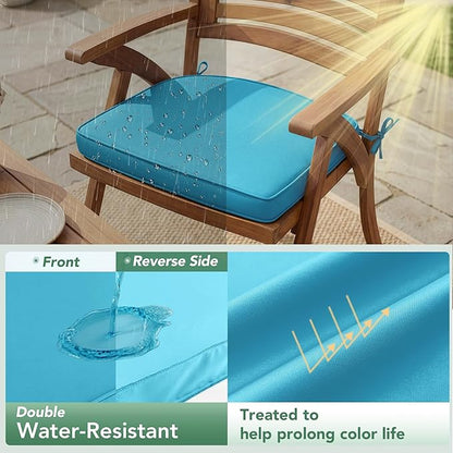 Outdoor Chair Cushions Set of 2: Waterproof & Fade Resistant Patio Furniture Cushions - 19 x 19 x 2 Inch Non Slip Round Corner Seat Cushion Pads with Removable Cover for Garden Yard Lawn, Teal