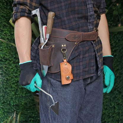 TOURBON Leather Tool Belt Gardener Florist Farmer Tools Holster Waist Pouch Electrician Carpenter Plumbing Organizer Bag with 3 Pockets