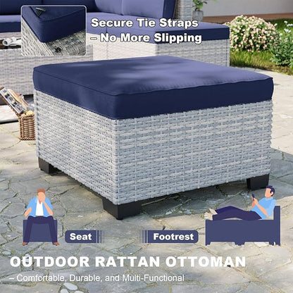 5-Piece Small Patio Furniture Set, Outdoor Swivel Rocking Chairs Set with Ottomans, Patio Bistro Set for Balcony, Deck, Porch, Navy Blue