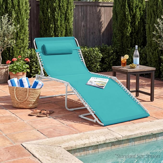 Best Choice Products Extra Wide Patio Chaise Lounge Chair, Portable Outdoor Folding Recliner for Lawn, w/ 8 Positions, Handles, 440lb Capacity - Light Blue/White